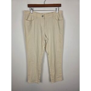 LOFT NWOT Boyfriend Linen Blend Pants Beige‎ Size 8 Petite Relaxed Leg Cropped
